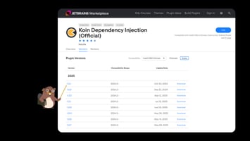 Koin IDE Plugin releases page showing Koin Annotations 2.2 support in version 1.5.1 for Android and Kotlin dependency injection